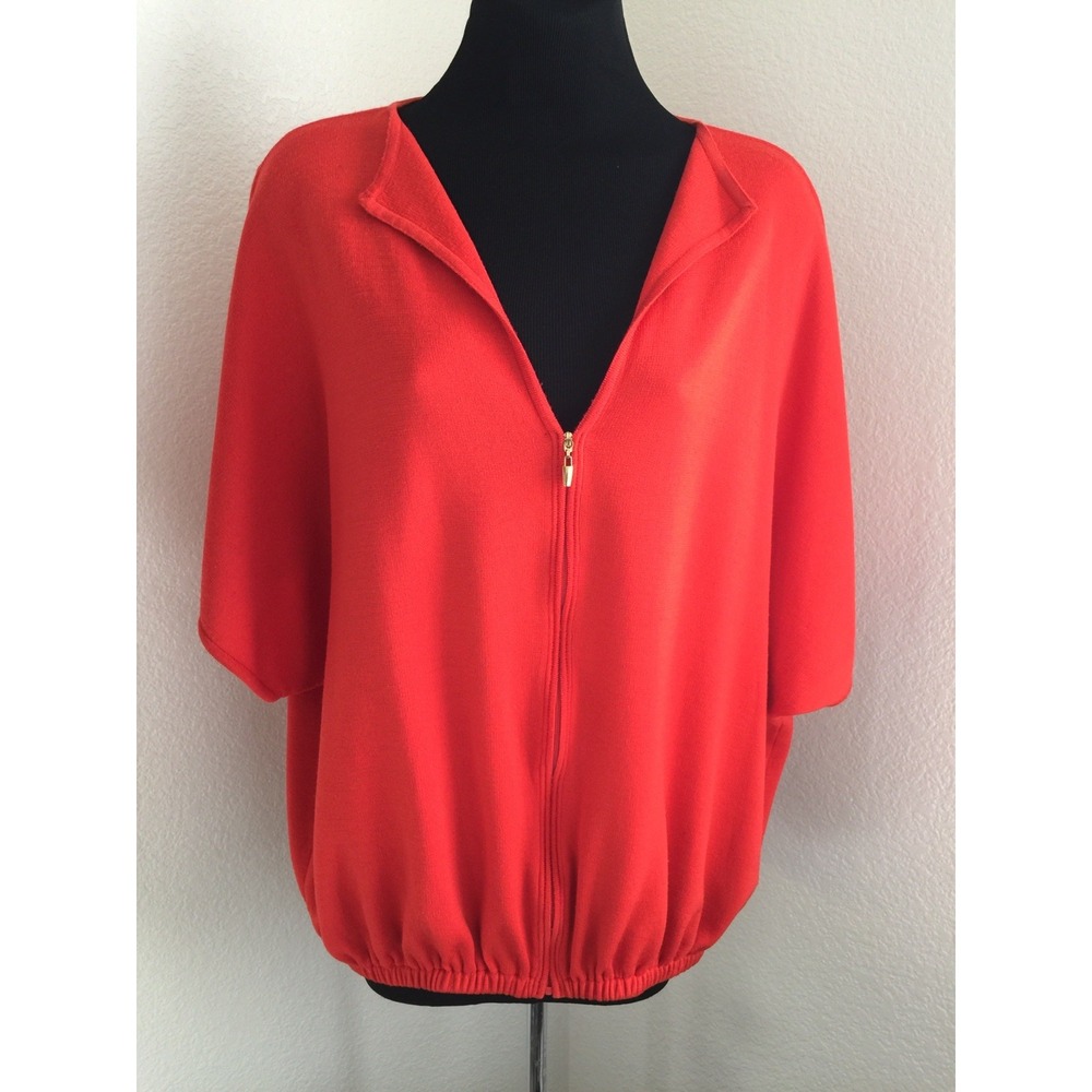 ST JOHN Knit Orange Jacket Zippered Front Sweater Gold hardware Size M *Stains*